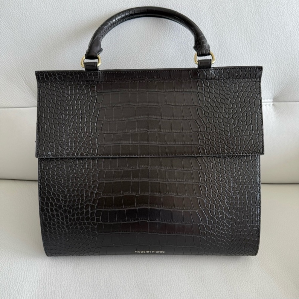 Modern Picnic Black and Gold Croc Bag